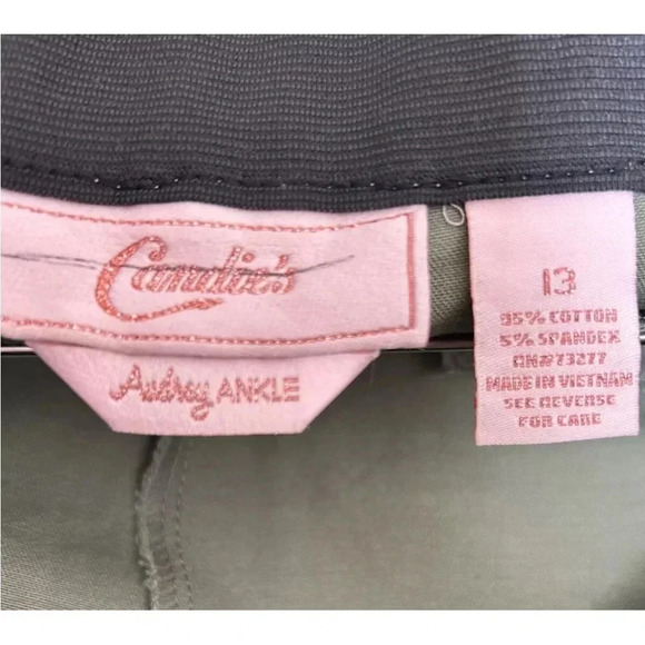 Candies Womens Audrey Cropped Pants Green Mid Rise Stretch Flat Front Pockets 13 - Picture 4 of 4